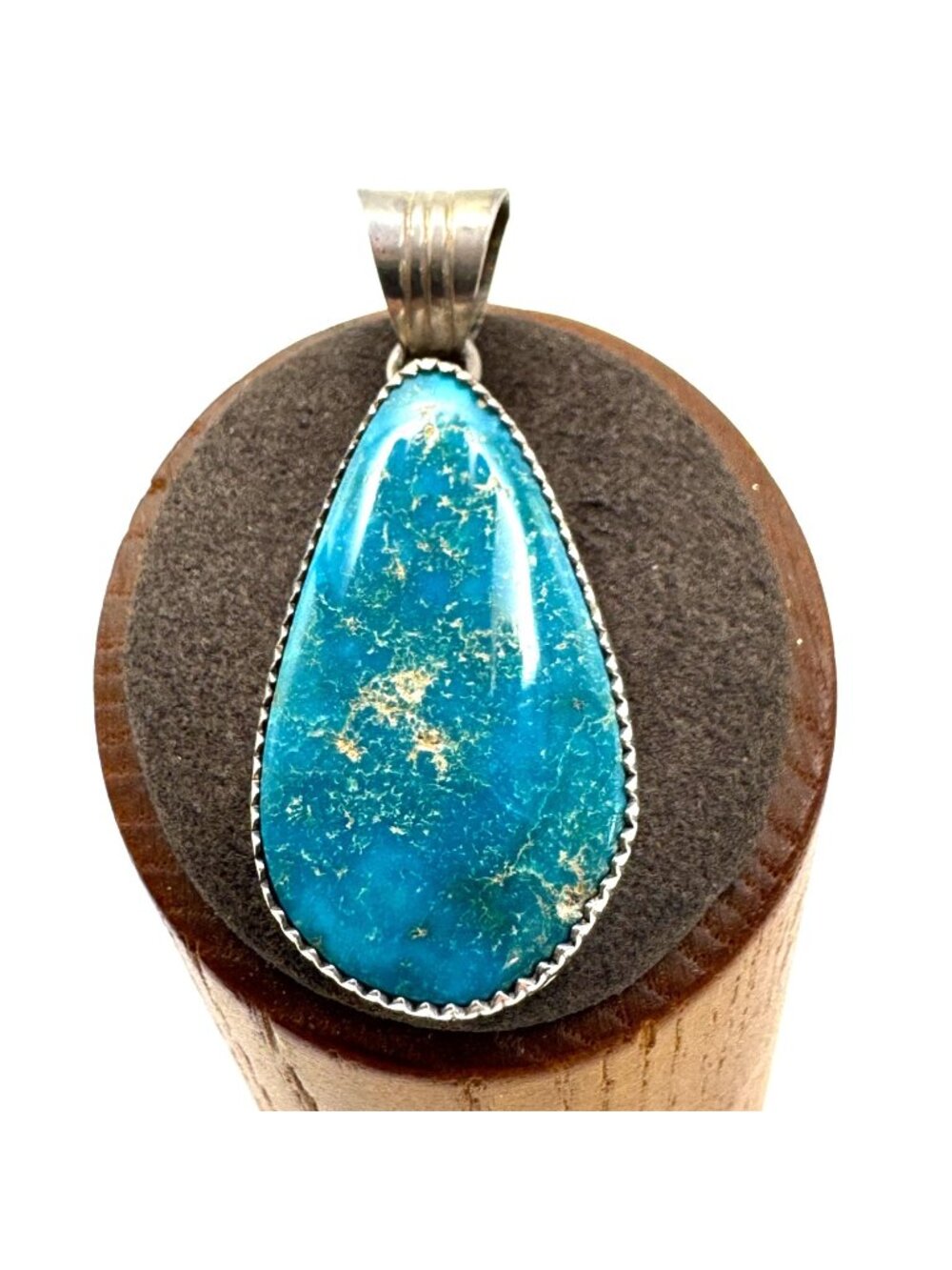 VTG Sterling Silver 925 Teardrop Turquoise Bezel Set Pendant Size 2.75" Length